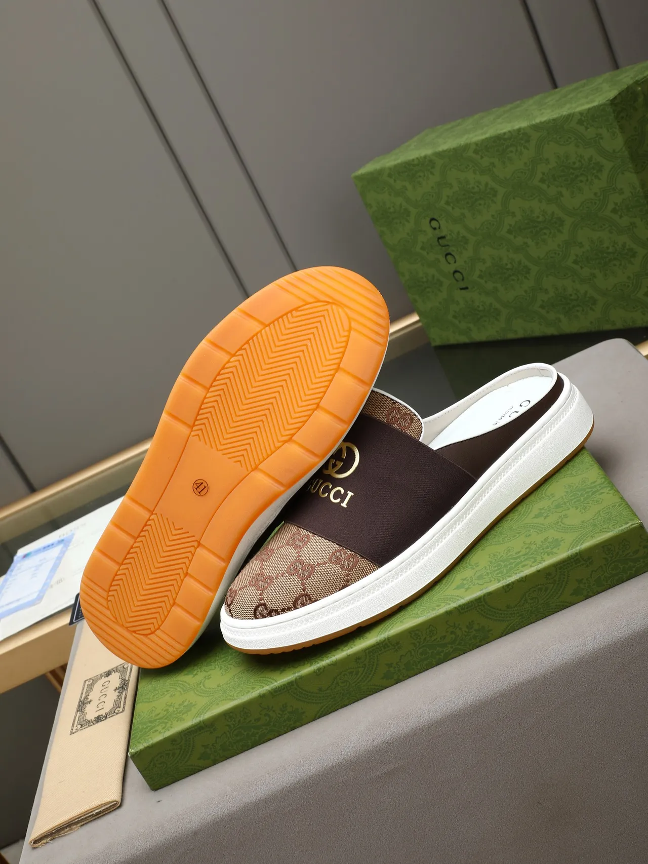 Gucci Screener GG Monogram Brown and Beige Backless Loafer 4