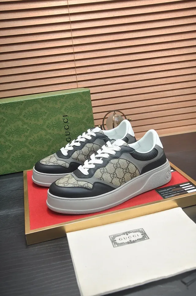Gucci Screener GG Monogram Lona e Couro Preto Plataforma Lifestyle Sneakers 4