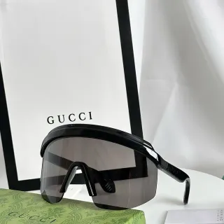 Gucci Screener Glossy Black Shield Wraparound Sunglasses