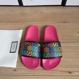 Gucci Screener Multicolor GG Web Pink Slide Slippers
