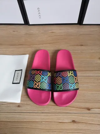 Gucci Screener Multicolor GG Web Pink Slide Slippers 1