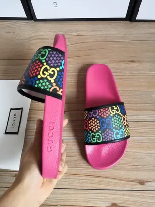 Gucci Screener Multicolor GG Web Pink Slide Slippers 5