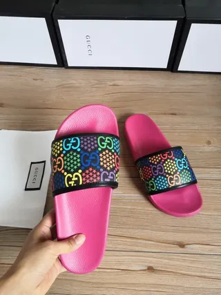 Gucci Screener Multicolor GG Web Pink Slide Slippers 6