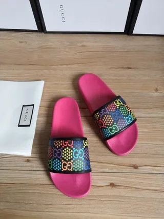 Gucci Screener Multicolor GG Web Pink Slide Slippers 8