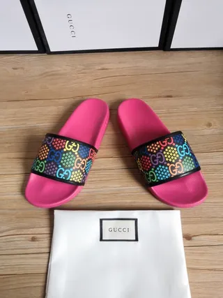 Gucci Screener Multicolor GG Web Pink Slide Slippers 9