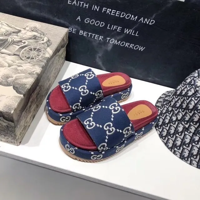 Gucci Screener Navy Blue and Red GG Monogram Slippers 3
