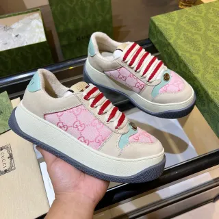 Gucci Screener Pink and Beige GG Jacquard Lifestyle Sneakers