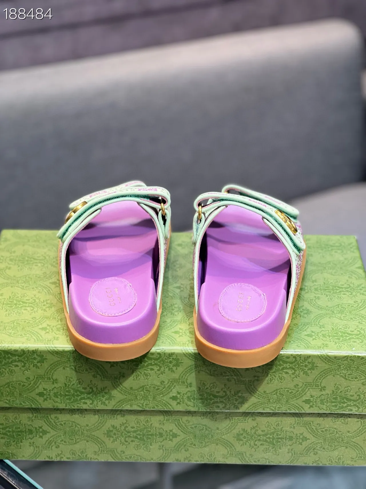 Gucci Screener Sandales Slides Violet et Vert Menthe Monogram Casual 2