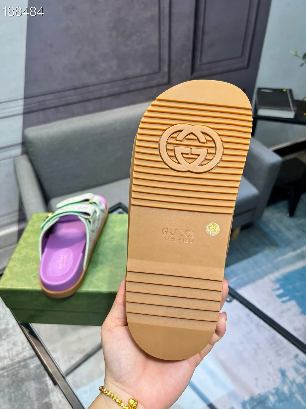 Gucci Screener Sandales Slides Violet et Vert Menthe Monogram Casual 3