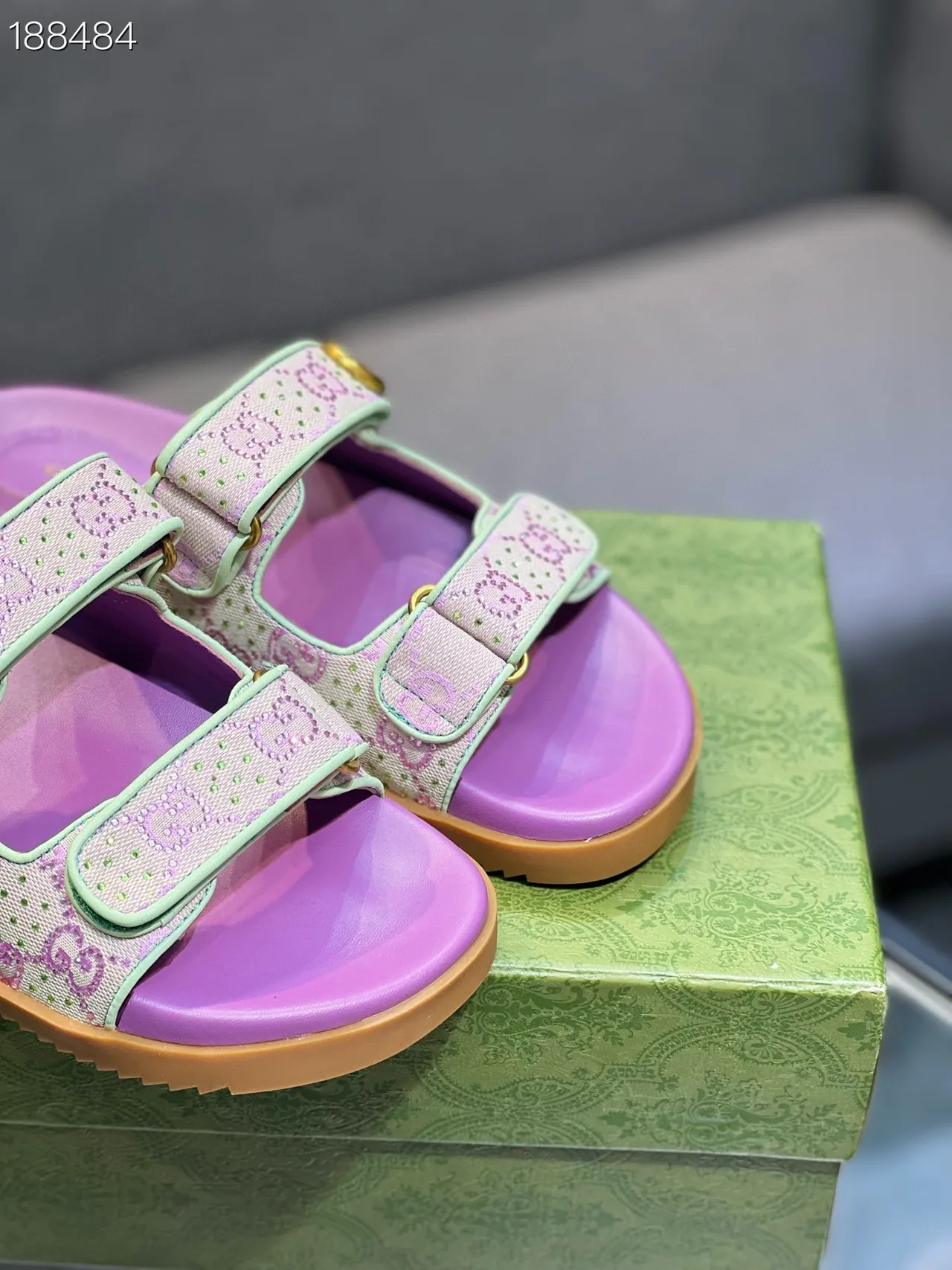 Gucci Screener Sandales Slides Violet et Vert Menthe Monogram Casual 6
