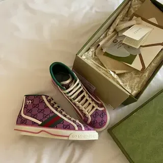 Gucci Screener Purple GG Supreme Web Stripe Lifestyle Sneakers