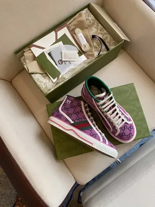 Gucci Screener Purple GG Supreme Web Stripe Lifestyle Sneakers 3
