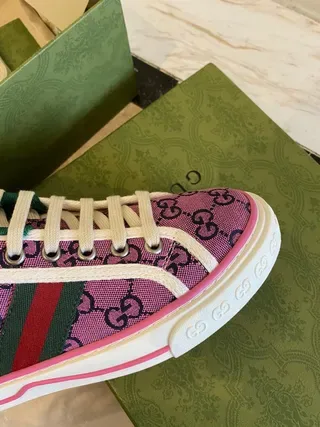 Gucci Screener Purple GG Supreme Web Stripe Lifestyle Sneakers 4
