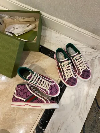 Gucci Screener Purple GG Supreme Web Stripe Lifestyle Sneakers 5