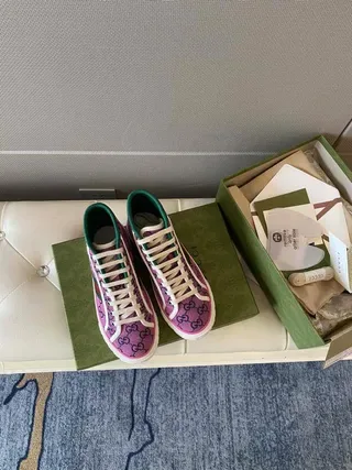 Gucci Screener Purple GG Supreme Web Stripe Lifestyle Sneakers 6