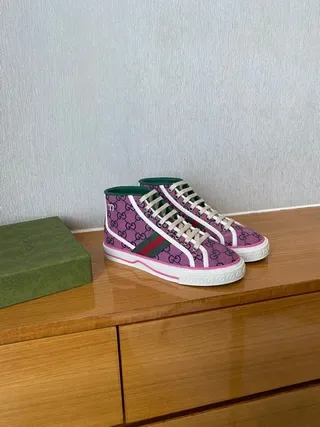 Gucci Screener Purple GG Supreme Web Stripe Lifestyle Sneakers 7