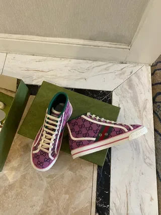 Gucci Screener Purple GG Supreme Web Stripe Lifestyle Sneakers 9
