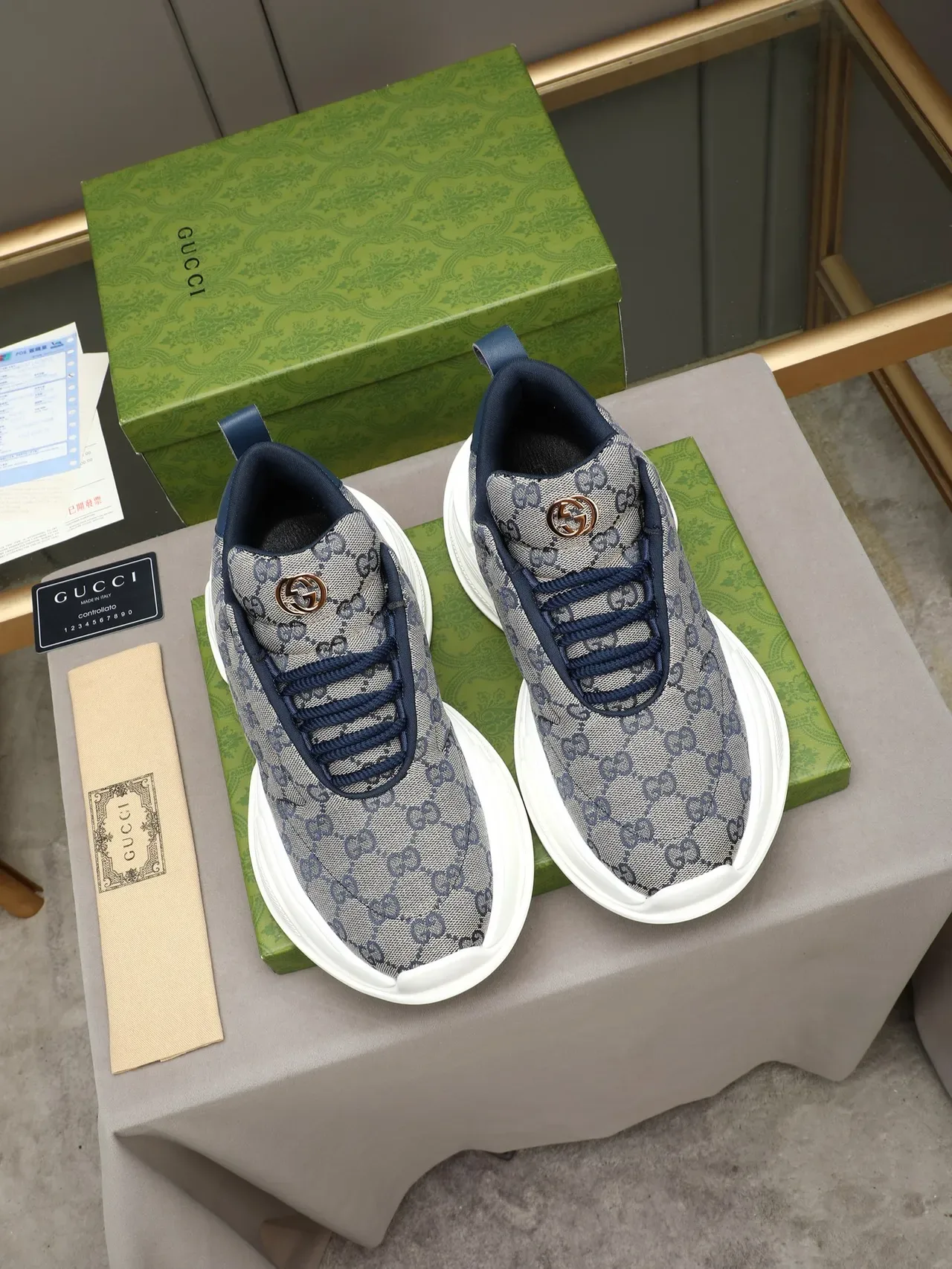 Gucci Screener Quilted GG Monogram Navy Gray Lifestyle Sneakers 2