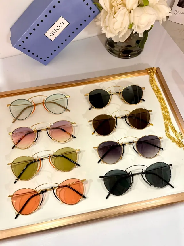 Gucci Screener نظارات شمسية مستديرة تدرج وردي ذهبي معدنية 2