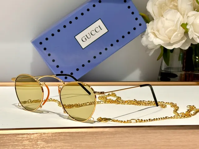 Gucci Screener نظارات شمسية مستديرة تدرج وردي ذهبي معدنية 3