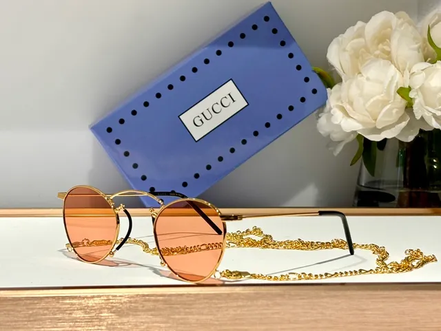 Gucci Screener نظارات شمسية مستديرة تدرج وردي ذهبي معدنية 4