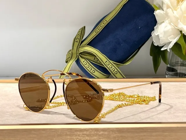 Gucci Screener نظارات شمسية مستديرة تدرج وردي ذهبي معدنية 5
