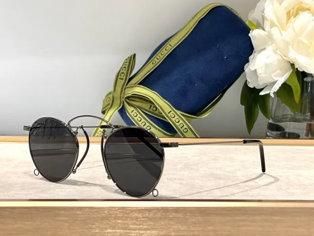 Gucci Screener نظارات شمسية مستديرة تدرج وردي ذهبي معدنية 8
