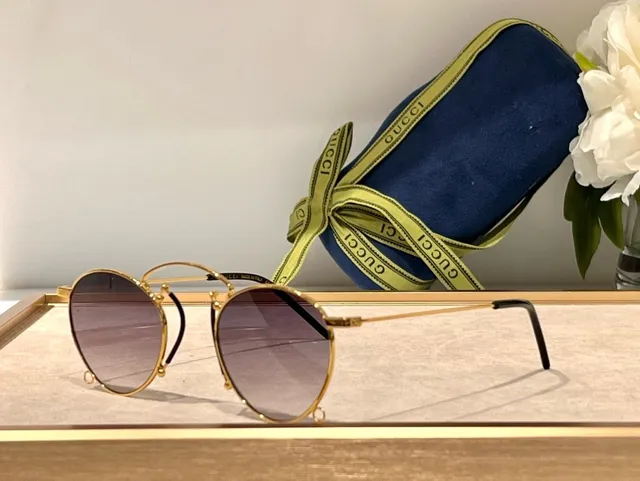 Gucci Screener نظارات شمسية مستديرة تدرج وردي ذهبي معدنية 9
