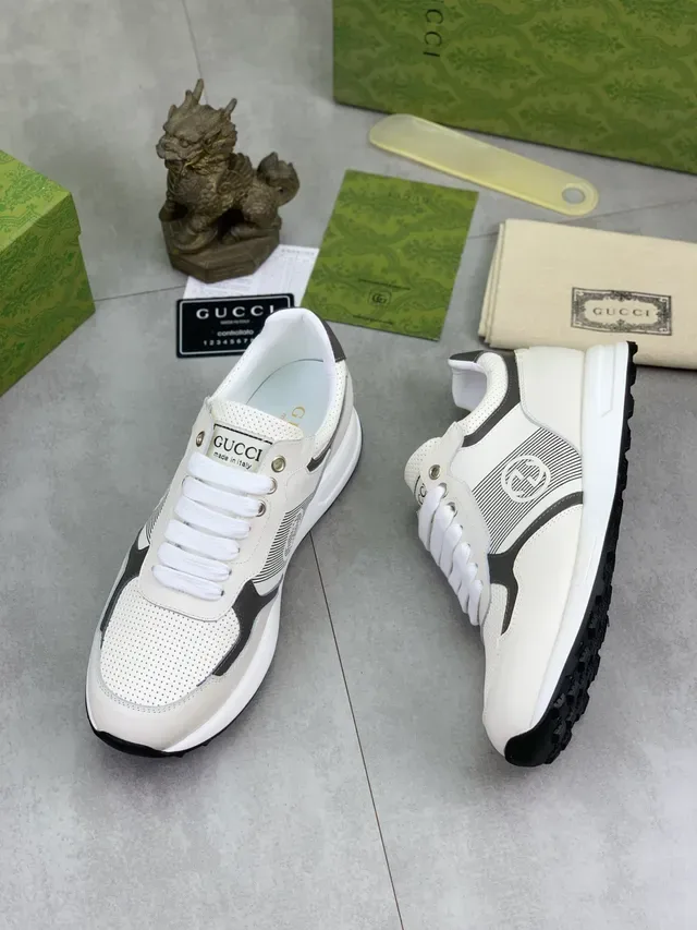 Gucci Screener White and Black Perforated Lifestyle Sneakers 5