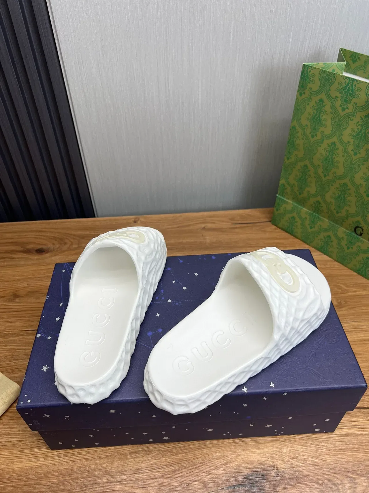 Gucci Screener White Quilted Strap Slippers 5