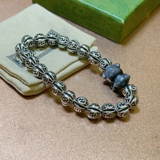 Gucci Silver Black Interlocking G Motif Beads Oxidized Finish Bracelet