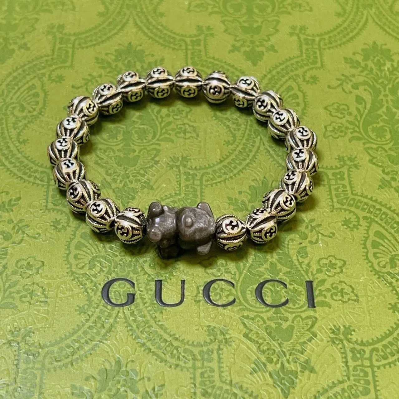 Gucci Silver Black Interlocking G Motif Beads Oxidized Finish Bracelet 6
