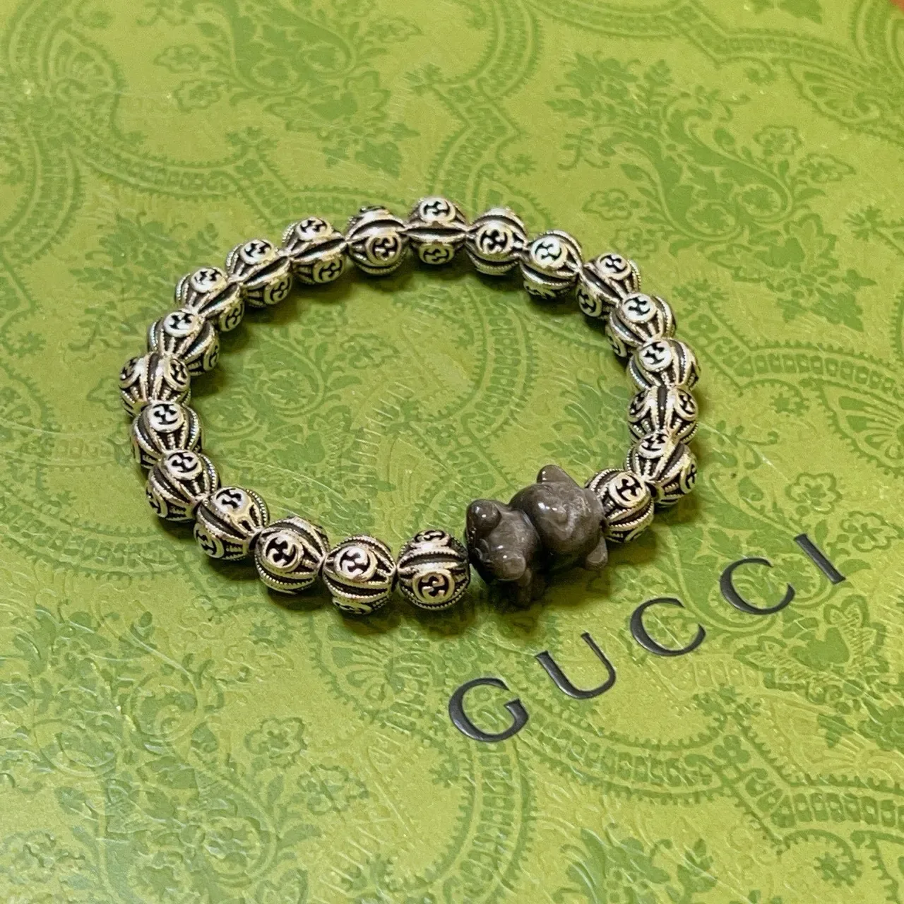 Gucci Silver Black Interlocking G Motif Beads Oxidized Finish Bracelet 9