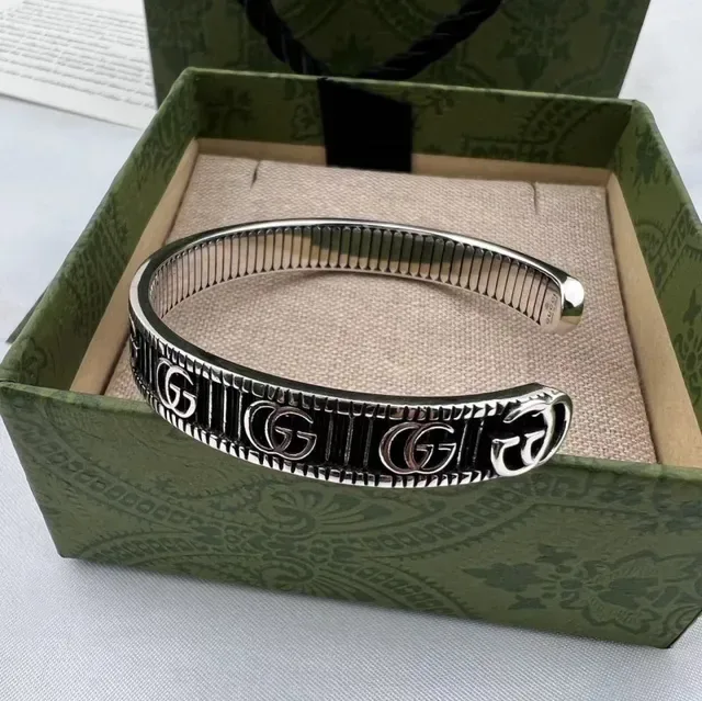 Gucci Silver Black Open Cuff Monogrammed Bracelet 3
