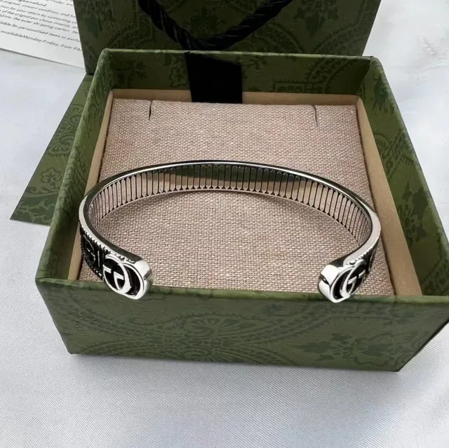 Gucci Silver Black Open Cuff Monogrammed Bracelet 5