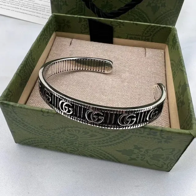 Gucci Silver Black Open Cuff Monogrammed Bracelet 8