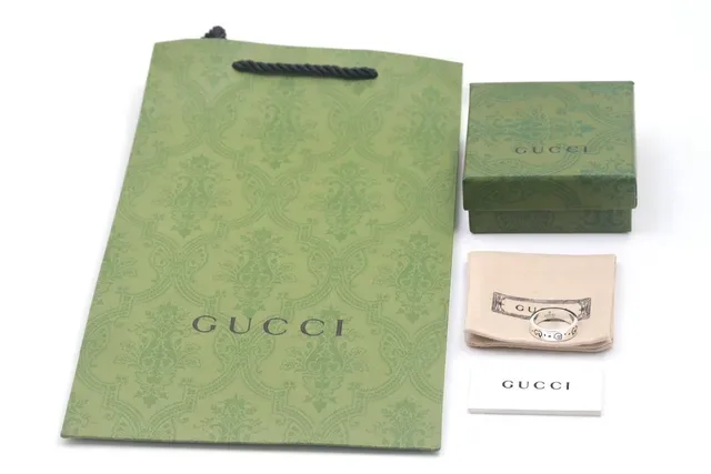 Gucci Silver Black Polished Enamel GG Motif Ring 4