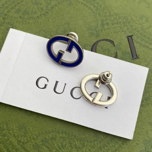 Gucci Silver Blue Chain-Link Enamel-Interlocked-G Bracelet 3