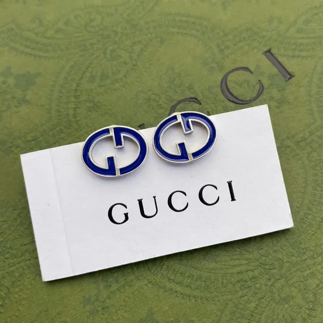 Gucci Silver Blue Chain-Link Enamel-Interlocked-G Bracelet 4