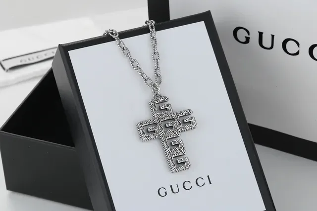 Gucci Silver Cross-Shaped GG Monogram Motif Necklace 3