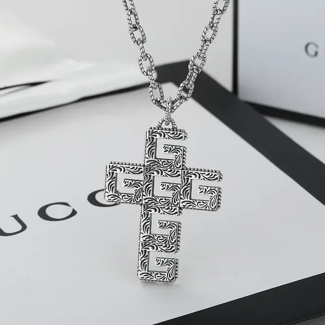 Gucci Silver Cross-Shaped GG Monogram Motif Necklace 4