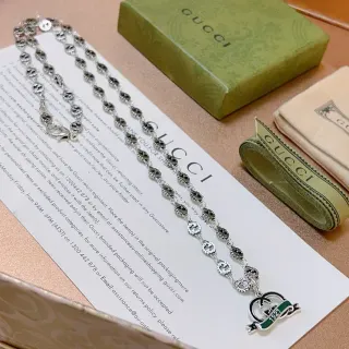Gucci Silver Green Chain Pavé-Set Dark Stones Necklace