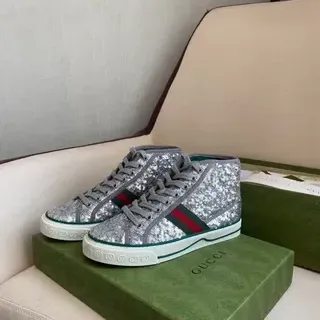 Gucci Silver Green Glitter Upper High-Top Lifestyle Sneakers