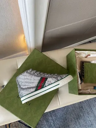Gucci Silver Green Glitter Upper High-Top Lifestyle Sneakers 2
