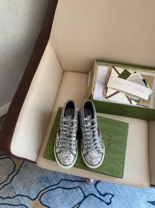 Gucci Silver Green Glitter Upper High-Top Lifestyle Sneakers 4