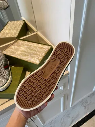 Gucci Silver Green Glitter Upper High-Top Lifestyle Sneakers 6