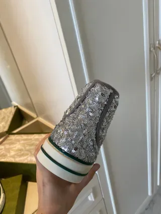 Gucci Silver Green Glitter Upper High-Top Lifestyle Sneakers 8
