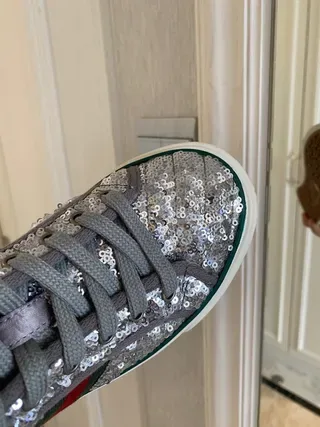 Gucci Silver Green Glitter Upper High-Top Lifestyle Sneakers 9