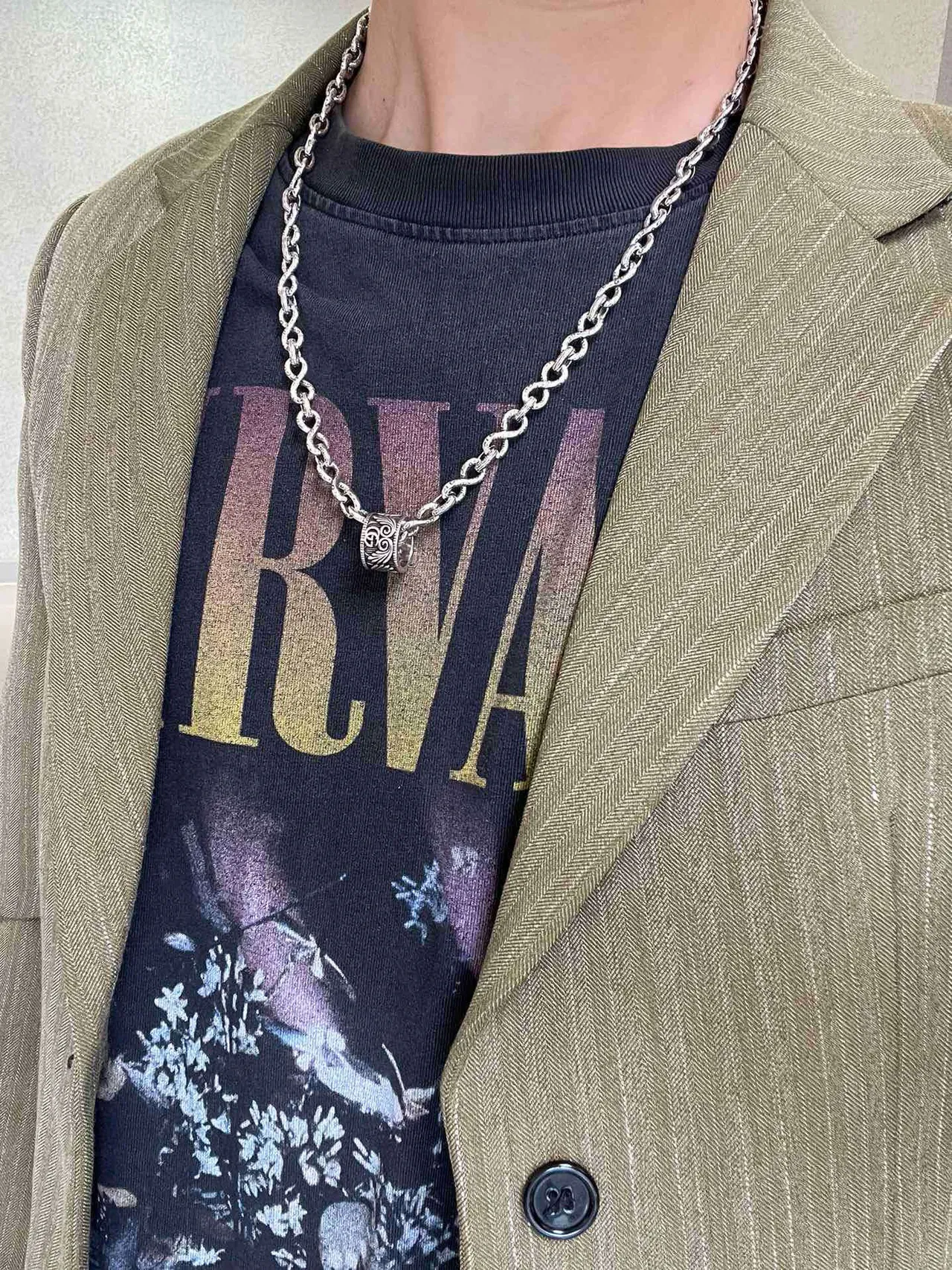 Gucci Silver Green Interlocking G Pendant Figural Link Chain Necklace 8