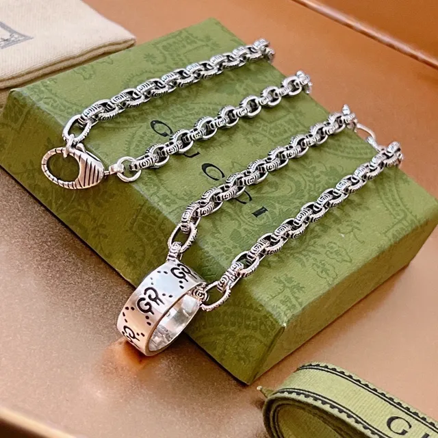 Gucci Silver Interlocking G Motif Ornate Link Chain Necklace 4